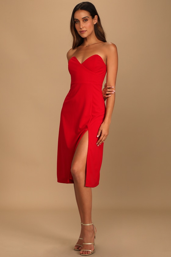 Red Midi Dress - Strapless Midi Dress ...